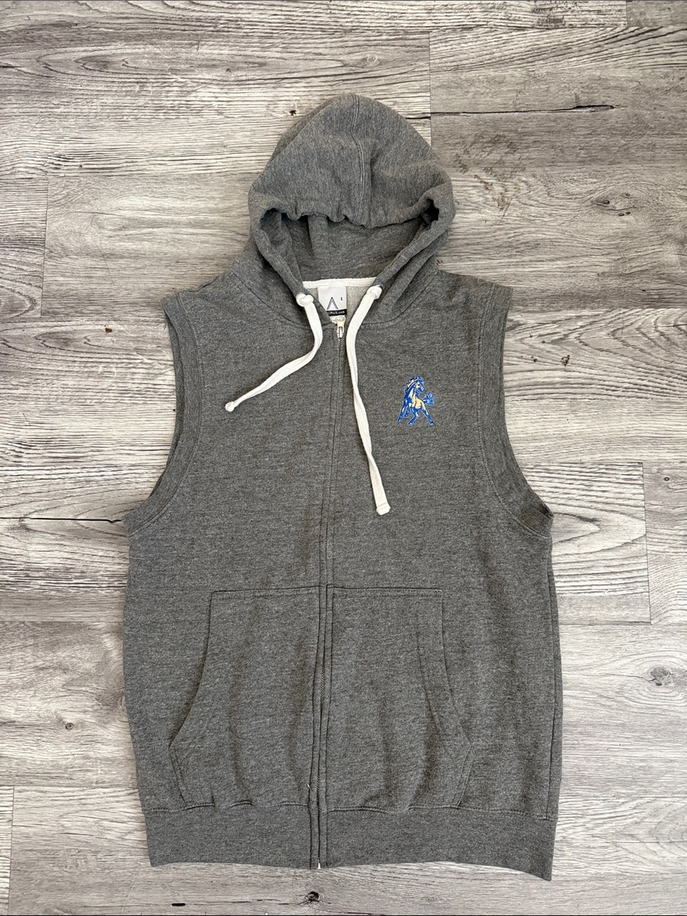 Acrux Sleeveless Gray Zip-Up Hoodie with Blue Logo